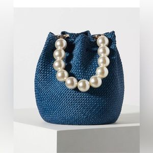 Anthropologie Soraya Hennessy Basket Bucket Bag in Navy NWT